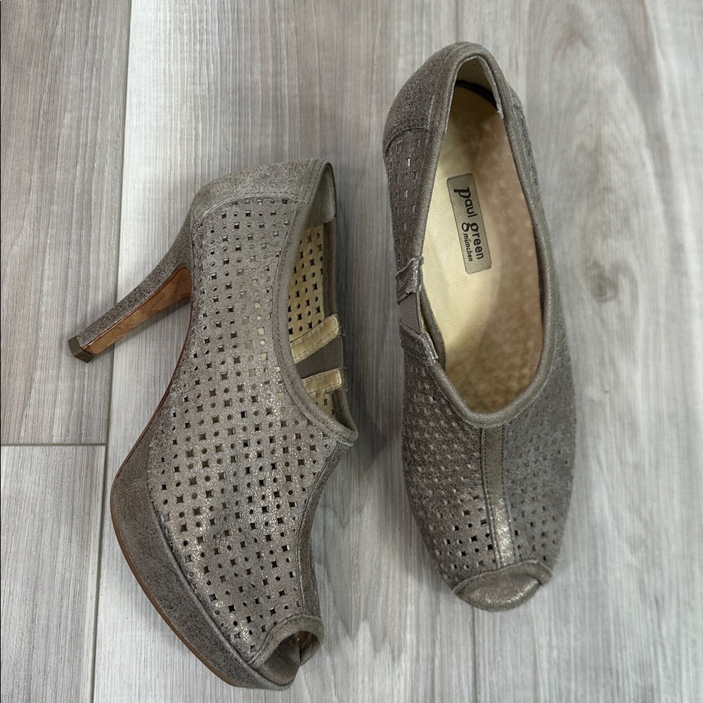 Paul Green leather perforated open toe stiletto shoes size 6.5